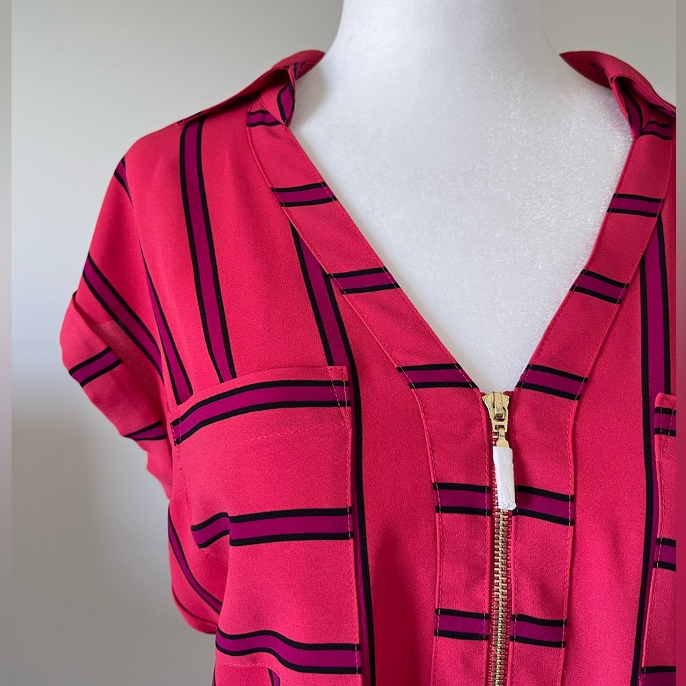 Express Pink/Red and Black Striped Blouse NWT